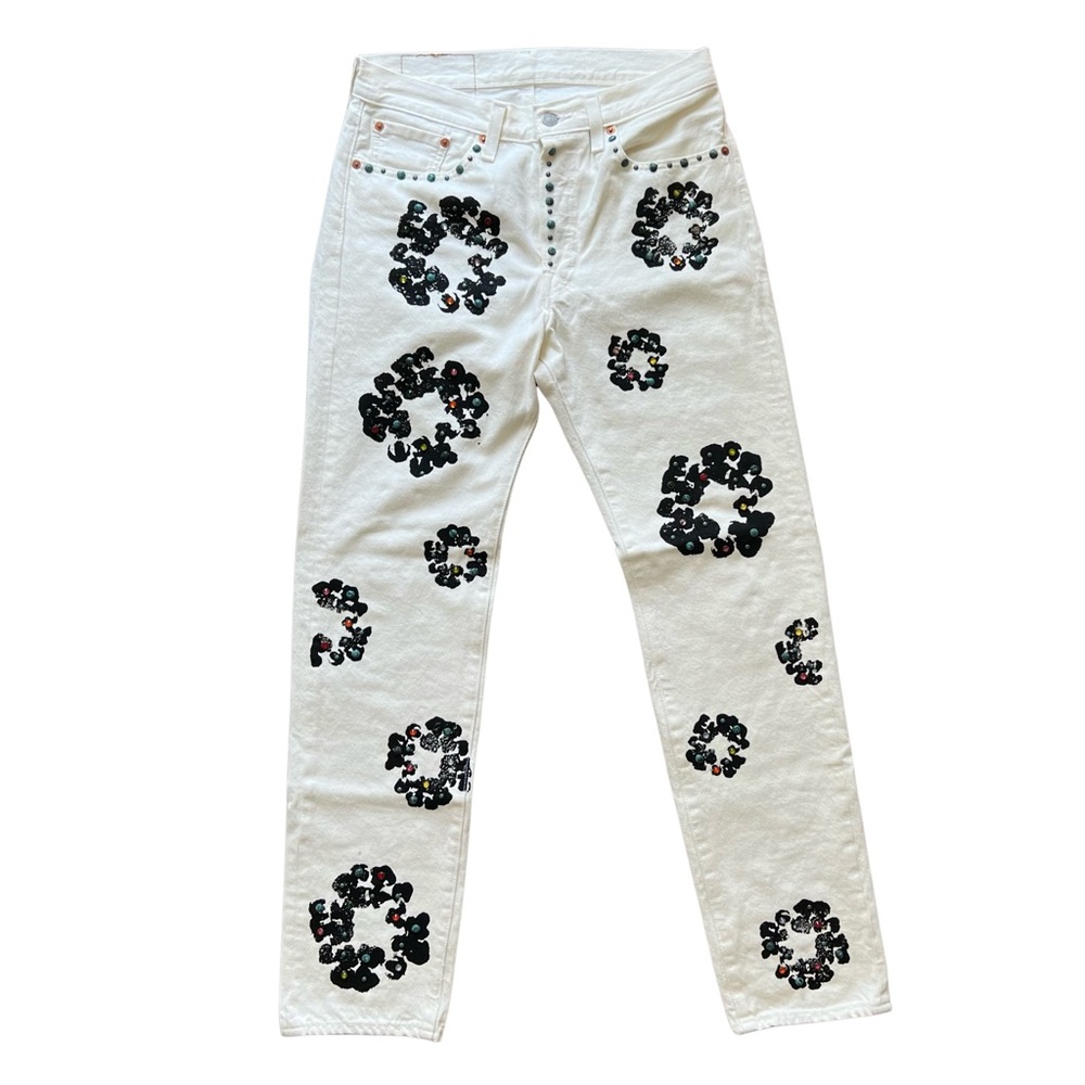Denim Tears Rhinestone Cotton Wreath Jeans in White